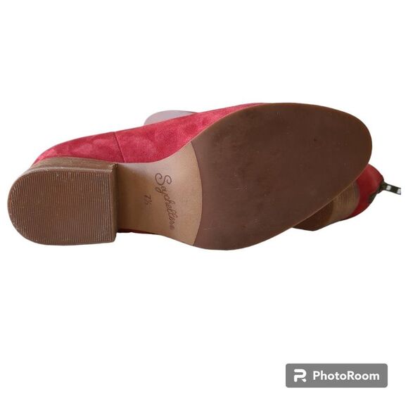 ANTHROPOLOGIE Womens Boots Seychelle Suede Flood Plain Red Booties, Size 7.5 - Picture 9 of 12